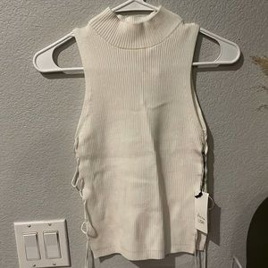 COPY - Brand new off white colored ribbed knit tank with open lace up sides.